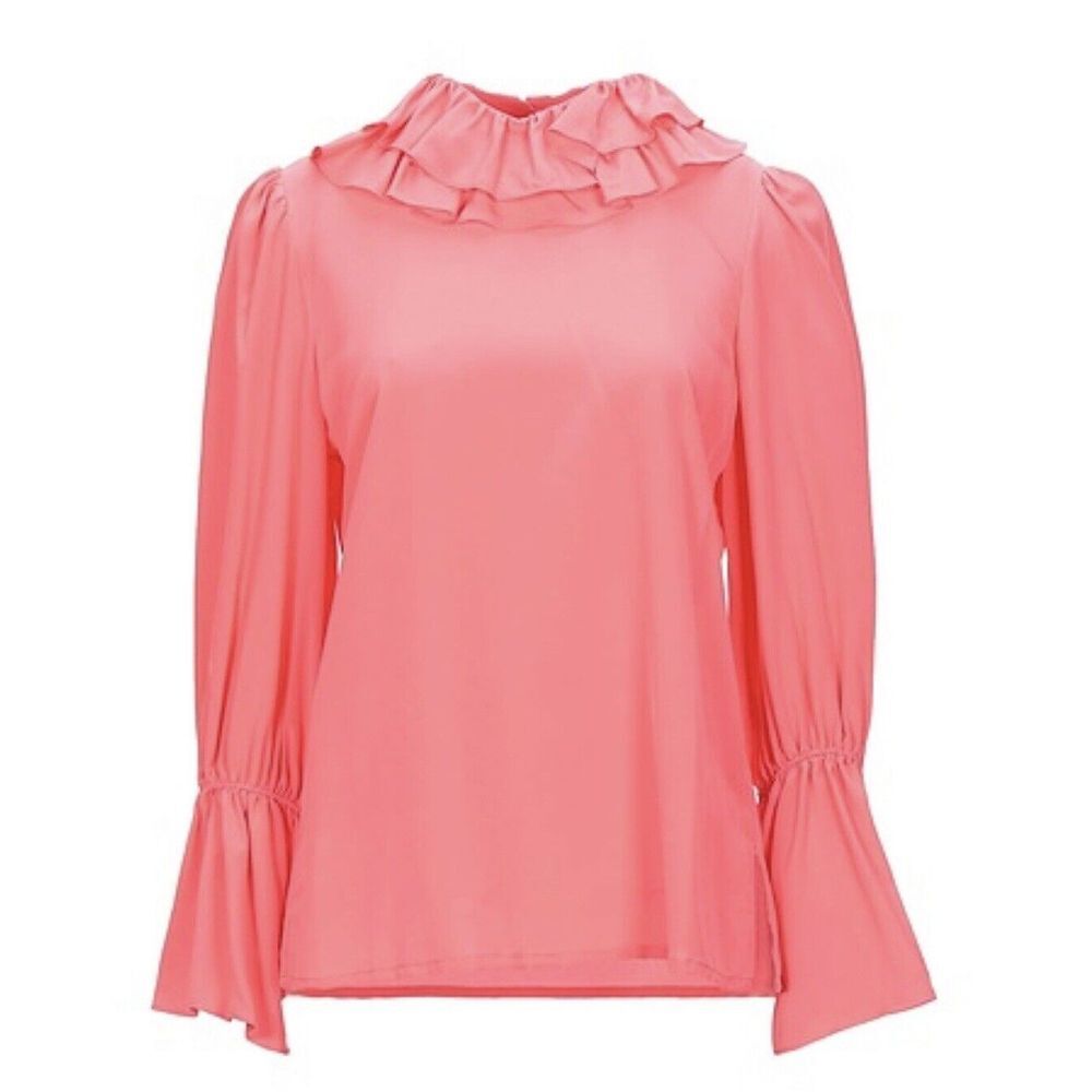 Tory Burch Ruffle‎ Blouse Size 0 All Silk Vivid Pink 650